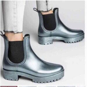 Jeffrey Campbell Metallic Chelsea Rain Boots Platform Ankle Booties Waterproof 9